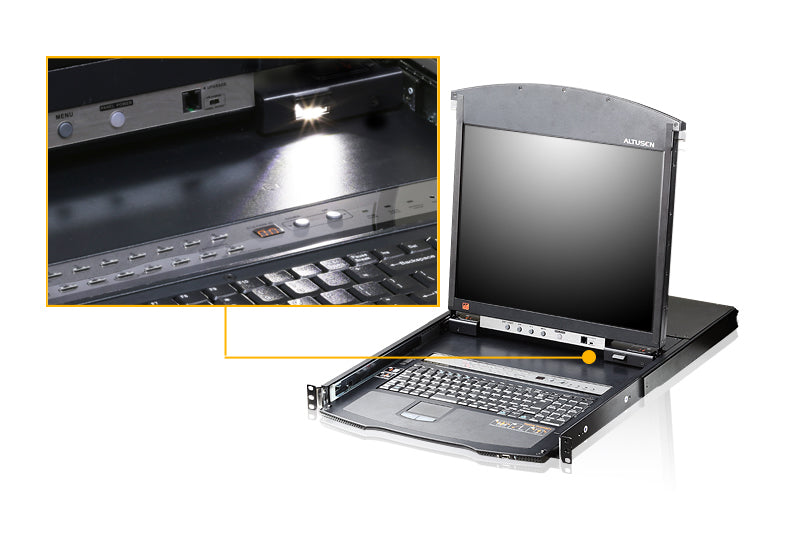 Aten KVM Switch – 16 Ports, integrierter 19" LCD-Bildschirm