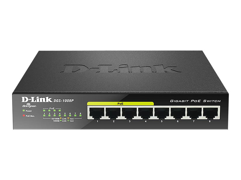 D-Link 8-Port Switch – 4 PoE-Anschlüsse, Gigabit-Geschwindigkeit