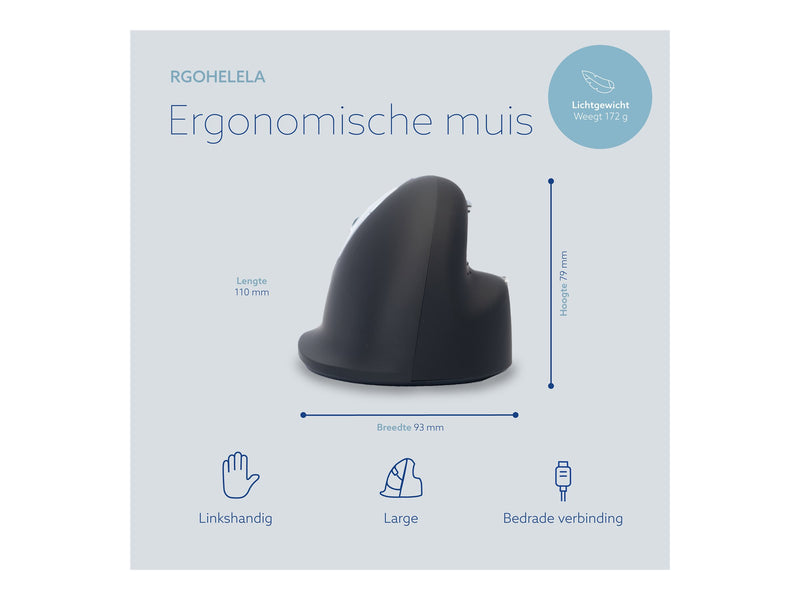 R-GO TOOLS Ergonomische Maus – Für Linkshänder, Kabelgebunden