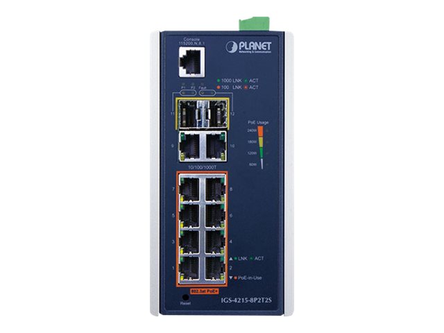 PLANET Industrial Switch – 8 PoE+ Ports, Wandmontage möglich