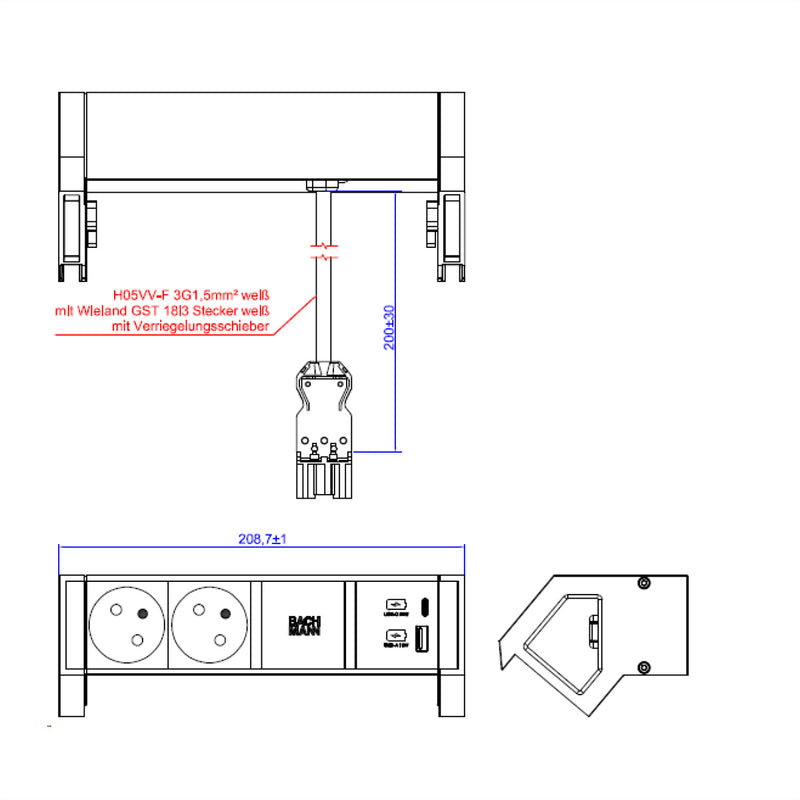 Bachmann DESK2 Steckdosenleiste – USB-Ladegerät, Signalweiß