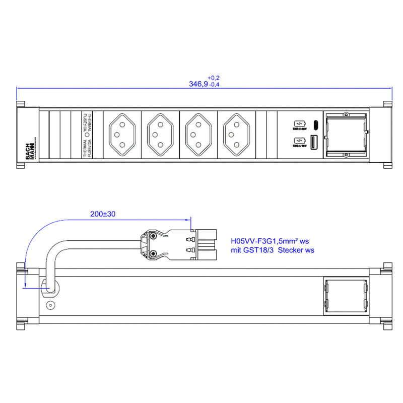 Bachmann POWER FRAME Steckdosenleiste – USB A/C, Unterputz-Montage