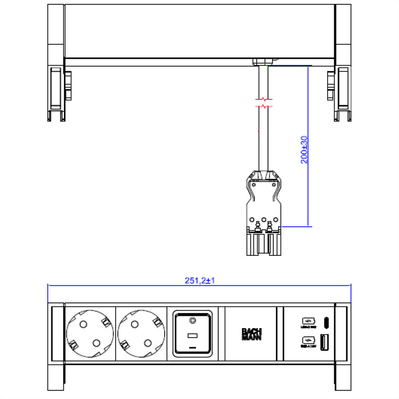 Bachmann DESK2 Steckdosenleiste – USB-Anschlüsse, Tischmontage
