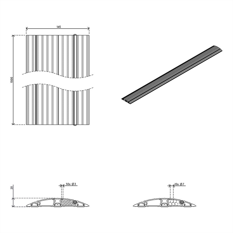 Dataflex Kabelschutz – Bodenmontage, 150 cm Länge
