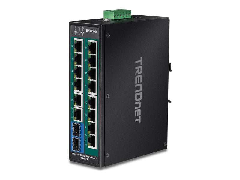 Trendnet 16-Port Industrie-Switch – Gigabit, PoE+ für raue Umgebungen