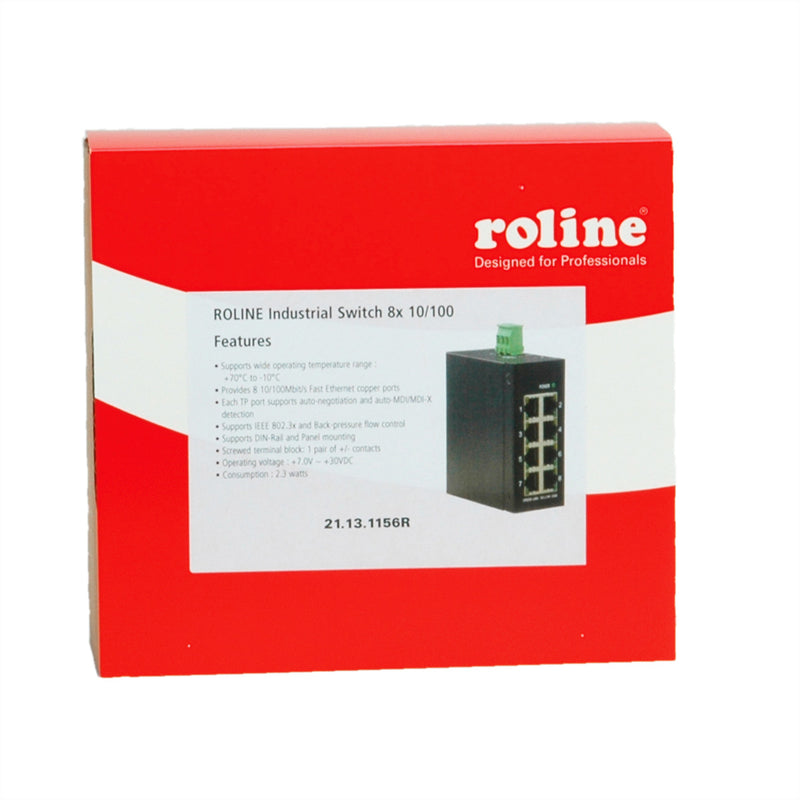 Roline Fast Ethernet Switch – 8 Ports, für DIN-Schiene