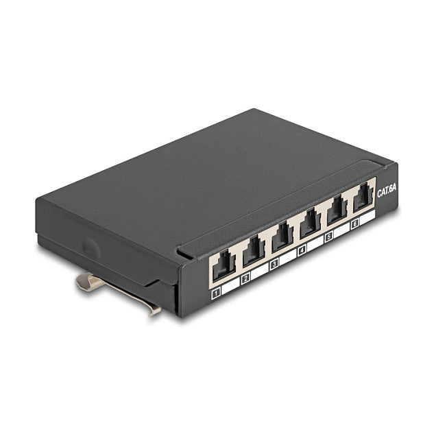 DELOCK Mini Patchpanel – 6 RJ45 Ports, Cat.6A, schwarz