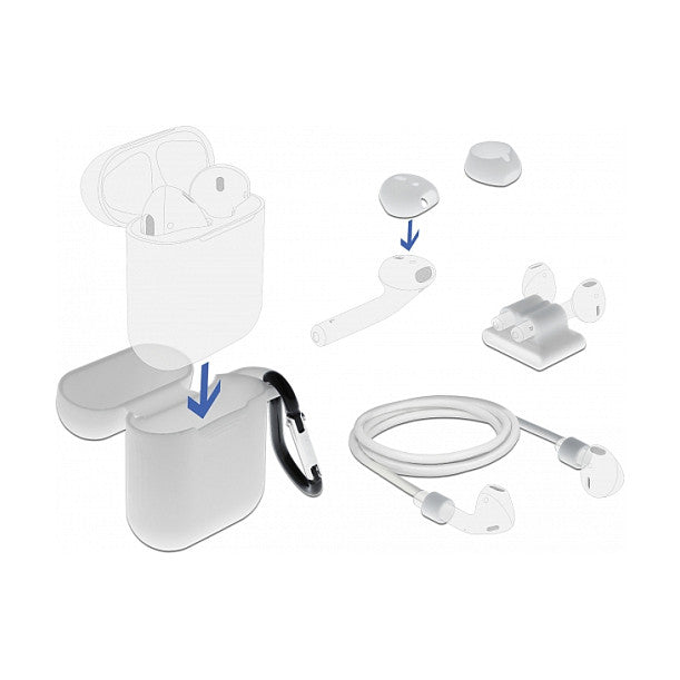 DELOCK Zubehörset für AirPods – Schutztasche, Ohrenstöpsel