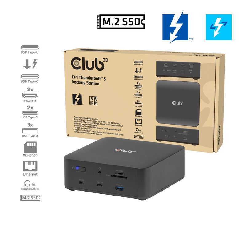 CLUB3D Dockingstation – Thunderbolt 5, 3 Displays