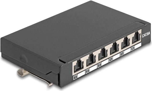 DELOCK Mini Patchpanel – 6 RJ45 Ports, Cat.6A, schwarz