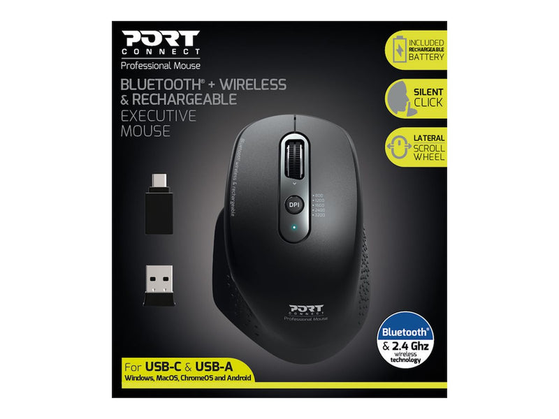 PORT Kabellose Maus – Wiederaufladbar, Bluetooth und USB-Empfänger