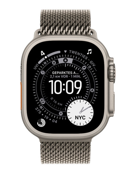 Apple Watch Ultra 3 – 49mm Titan, stilvolles Milanaise-Armband