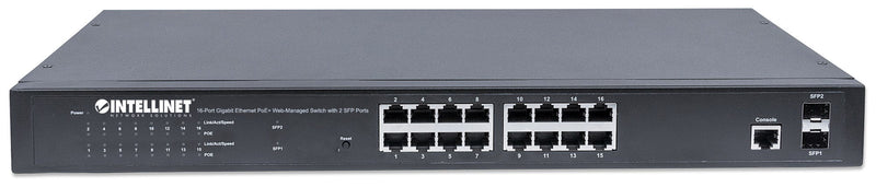 INTELLINET 16-Port Gigabit Switch – PoE+ für einfache Netzwerkverwaltung
