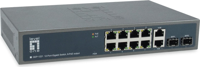 LEVELONE Netzwerk-Switch – 8 PoE+ Anschlüsse, Rack-montierbar