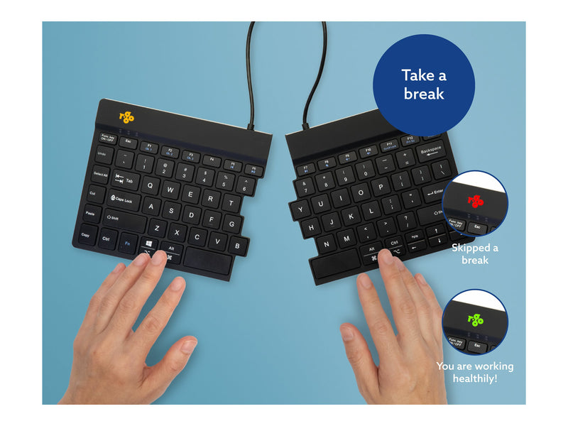 R-GO TOOLS Ergonomische Tastatur – Kabellos, mit Pauseanzeige