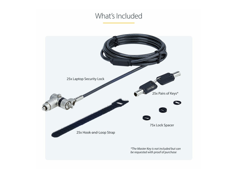 Startech.com Universal Laptopschloss – 25er-Pack, 2m Kabel, Masterschlüssel