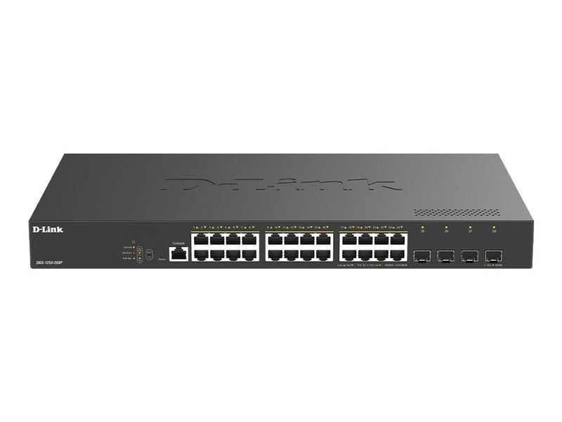 D-Link Netzwerk-Switch – 24 PoE-Ports, 4 schnelle Glasfaser-Ports