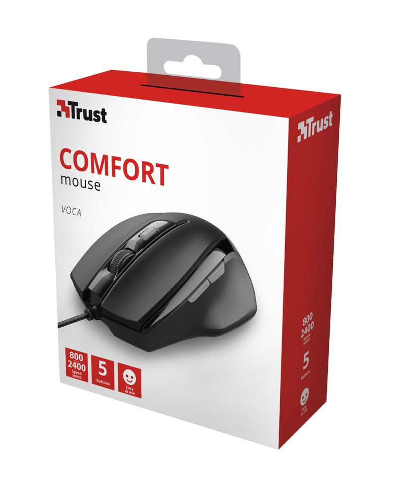 TRUST Voca Comfort Maus – Ergonomisch, 6 Tasten, USB