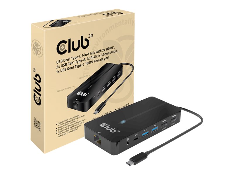 Club3D USB-C 7-in-1 Hub – 2 HDMI, 2 USB, Netzwerkanschluss