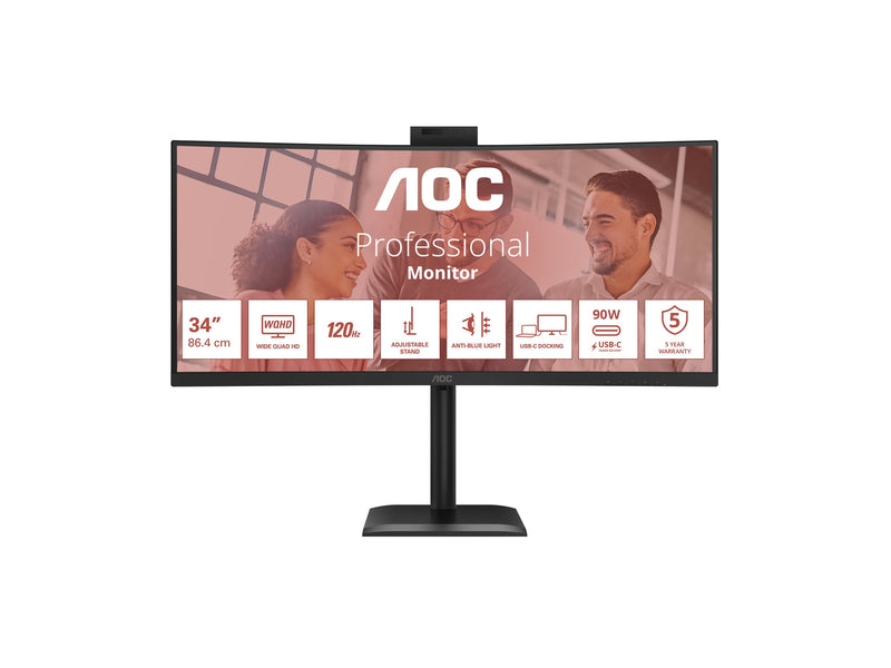 AOC 34" Curved Monitor – UltraWide 2K, HDR10, Lautsprecher