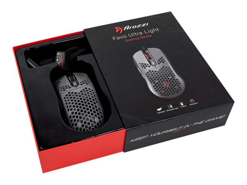 Arozzi Gaming-Maus – Leicht, 7 Tasten, USB-Anschluss
