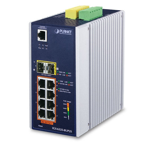 PLANET Industrial Netzwerk-Switch – 8 PoE-Ports, 2 SFP+ Ports