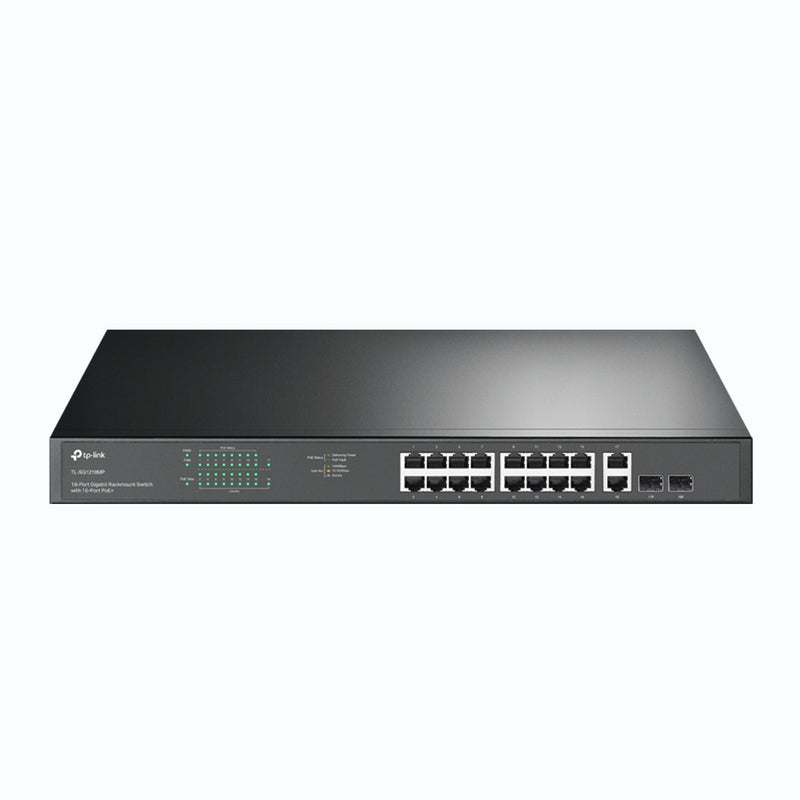 TP-Link 18-Port Gigabit Switch – 16 PoE+ Anschlüsse, Rackmontage