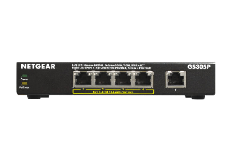 Netgear 5-Port Gigabit Switch – 4 PoE-Anschlüsse, lüfterlos