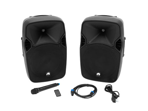 Omnitronic Lautsprecher-Set – Bluetooth, mit Mikrofon & Trolley
