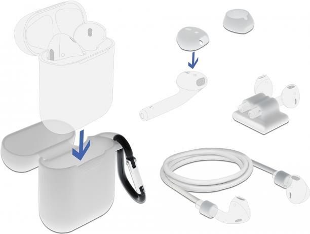 DELOCK Zubehörset für AirPods – Schutztasche, Ohrenstöpsel