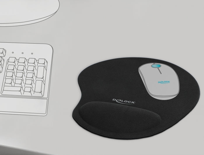 DELOCK Ergonomisches Mauspad – Mit Gel-Handballenauflage, Schwarz