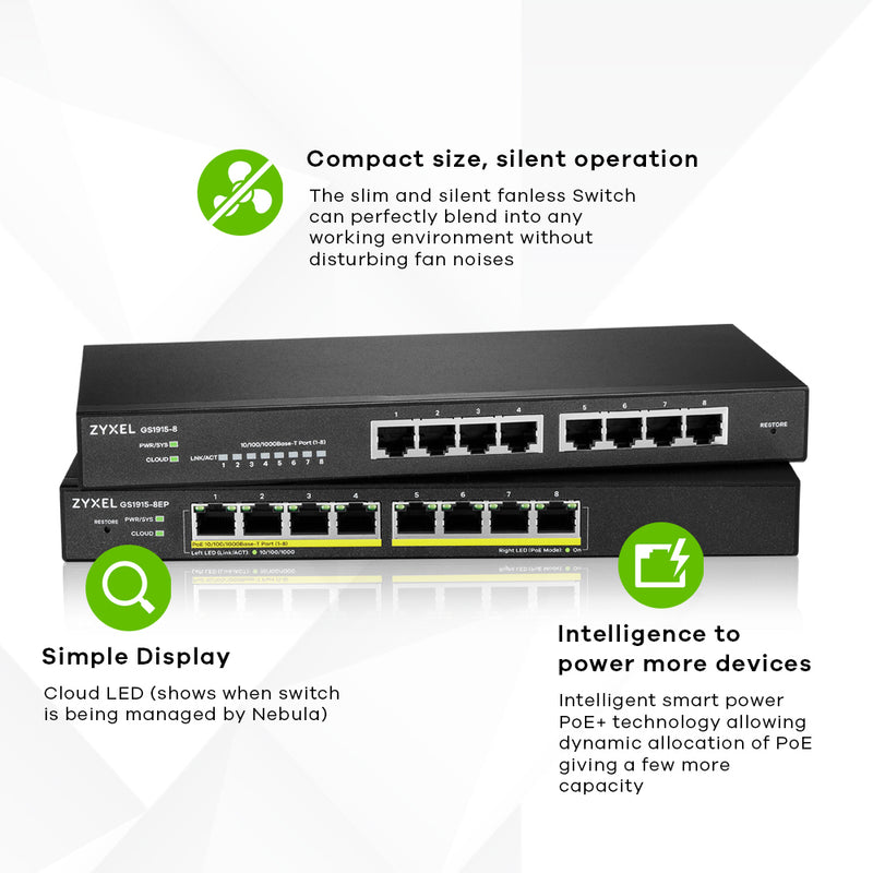 Zyxel 8-Port Netzwerk-Switch – PoE+ für kleine Büros