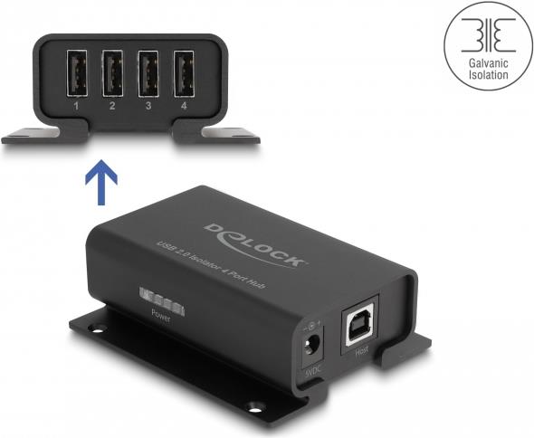 Delock USB Hub – 4 Ports, 5 kV Isolation für sichere Datenübertragung