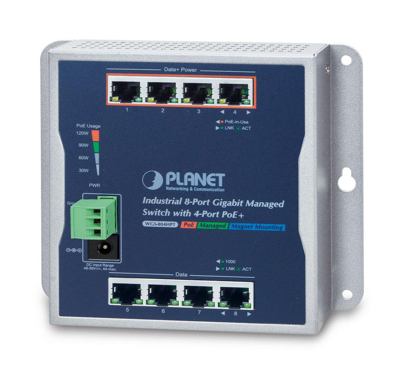 Planet Technology 8-Port Switch – Wandmontage, PoE+ Unterstützung