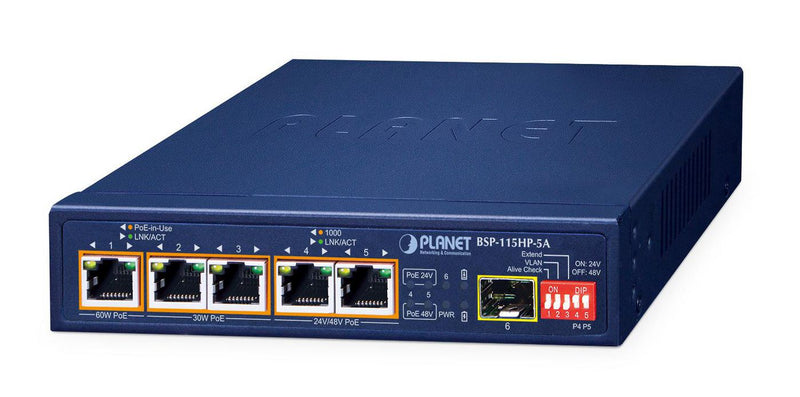 Planet Technology 5-Port Netzwerk-Switch – Hybrid PoE für Solar-Anlagen