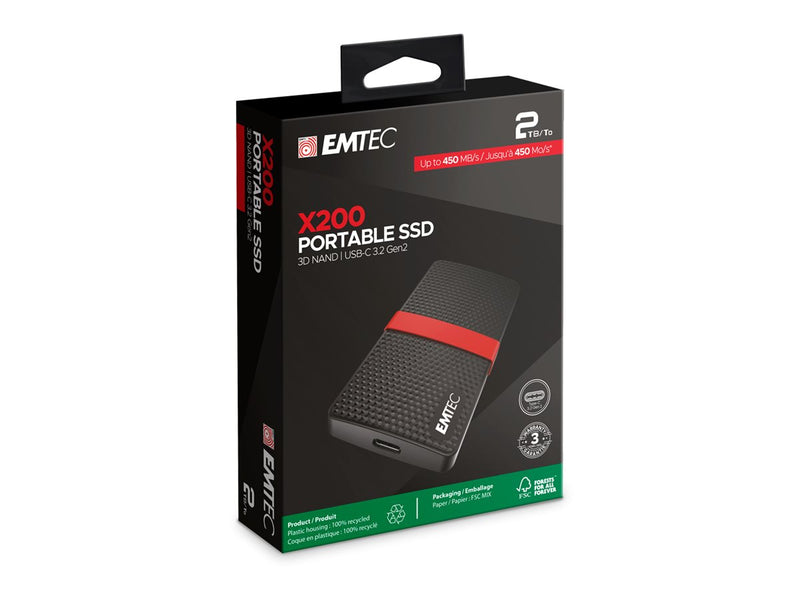 EMTEC X200 Externe SSD – 2 TB Speicher, USB-C Anschluss