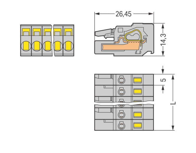 WAGO Buchsengehäuse-Kabel – 15-polig, 5 mm Rastermaß