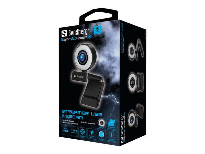 Sandberg Streamer USB Webcam – Full HD, integriertes Mikrofon