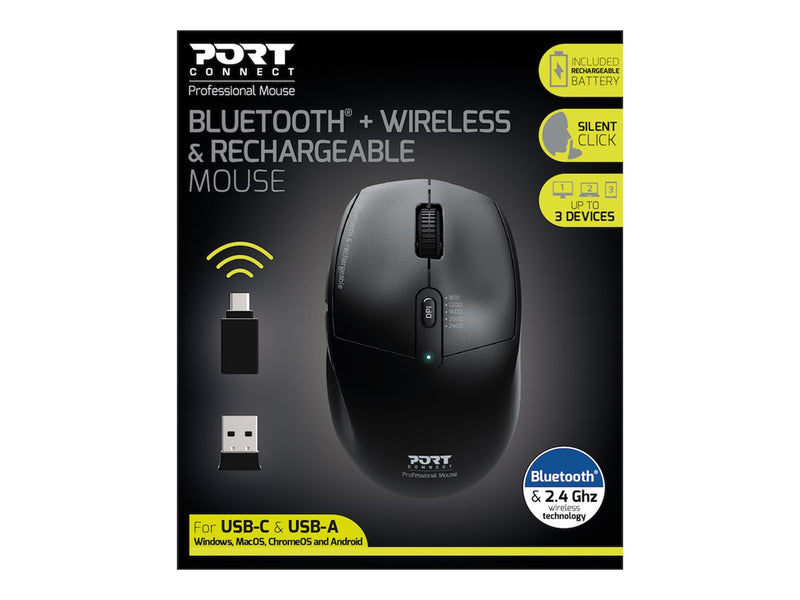 PORT Maus – Wiederaufladbar, Bluetooth & USB-Empfänger