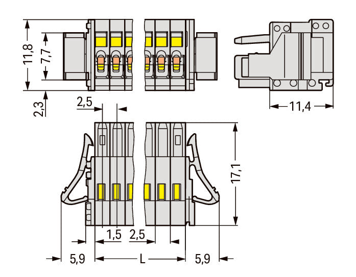 WAGO Buchsengehäuse-Kabel – 7-polig, 2.5 mm Rastermaß