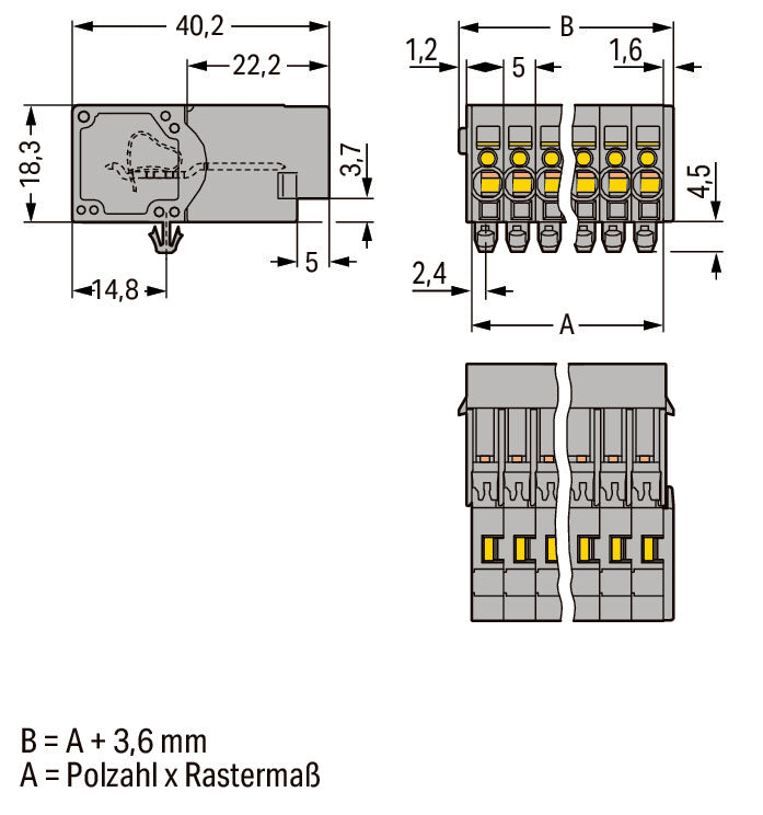 WAGO Buchsengehäuse-Kabel – 6-polig, 5 mm Rastermaß