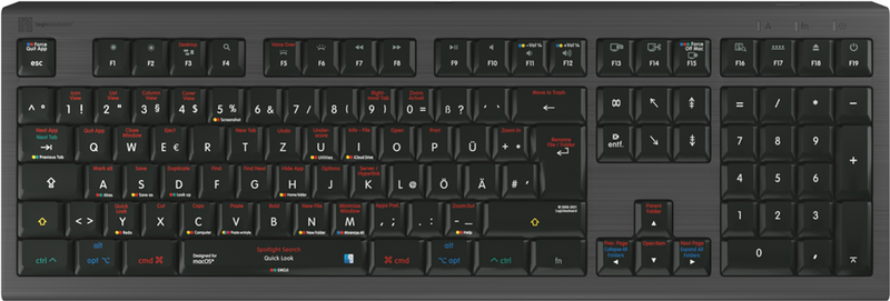 LOGIC-KEYBOARD Mac-Tastatur – macOS Shortcuts, USB-Anschluss