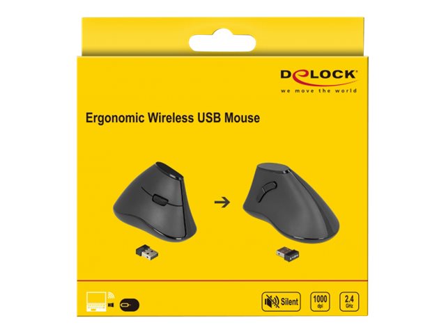 DELOCK Vertikale Maus – Ergonomisch, Kabellos für Rechtshänder