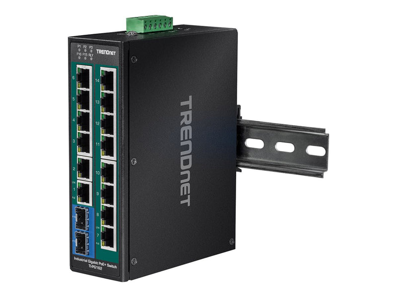 Trendnet 16-Port Industrie-Switch – Gigabit, PoE+ für raue Umgebungen