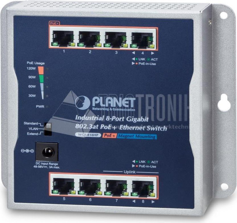 PLANET TECHNOLOGY 8-Port Switch – Wandmontage, PoE+ Unterstützung