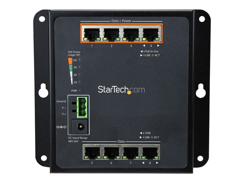 StarTech 8-Port Ethernet Switch – PoE+, Wandmontage