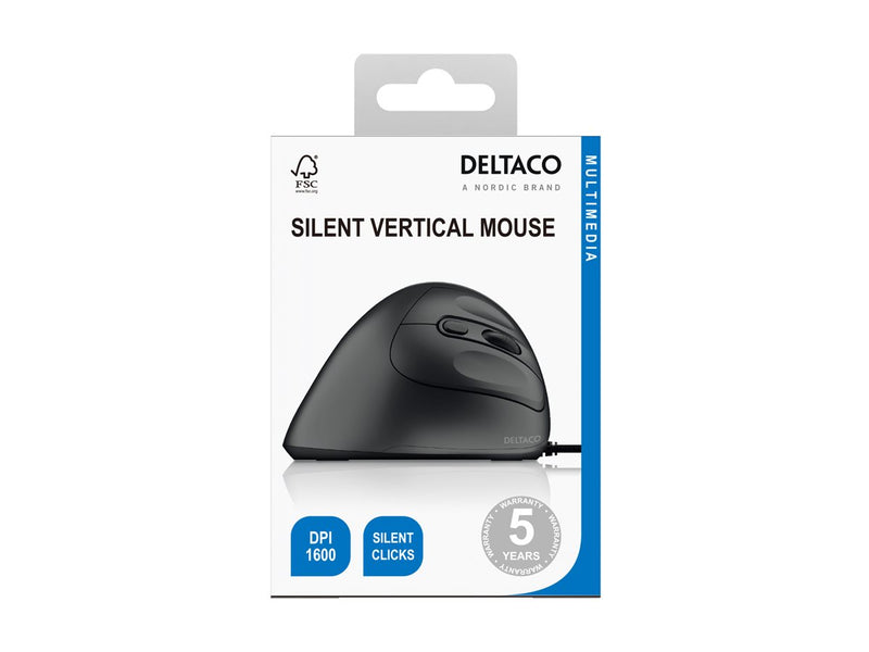 DELTACO Vertikale Maus – Ergonomisch, Leise, USB-Anschluss