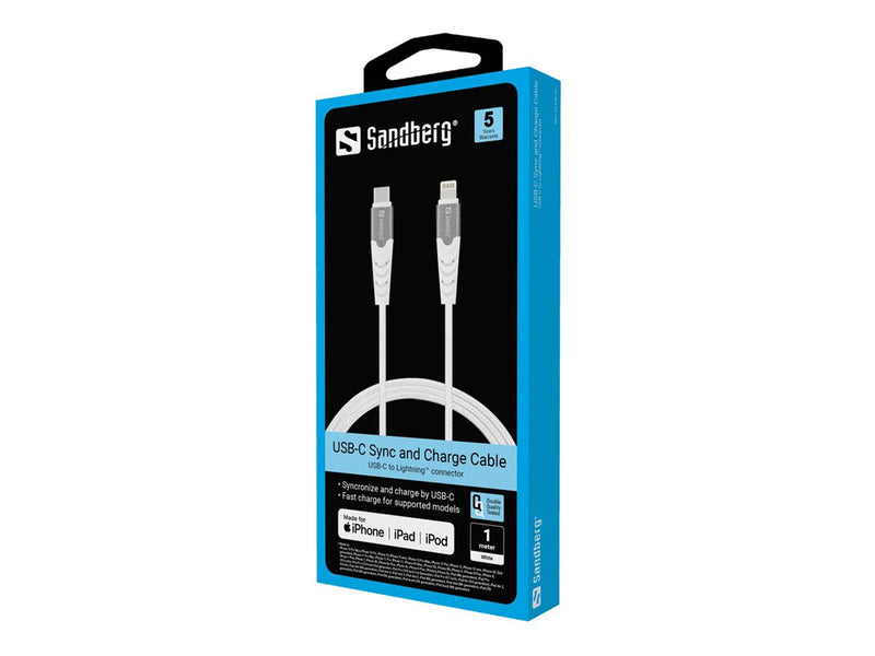 SANDBERG Lightning-Kabel – Für iPad/iPhone, 1 m Länge