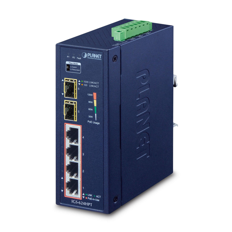 Planet Technology Gigabit-Industrieswitch – 4 PoE Ports, 2 SFP Ports