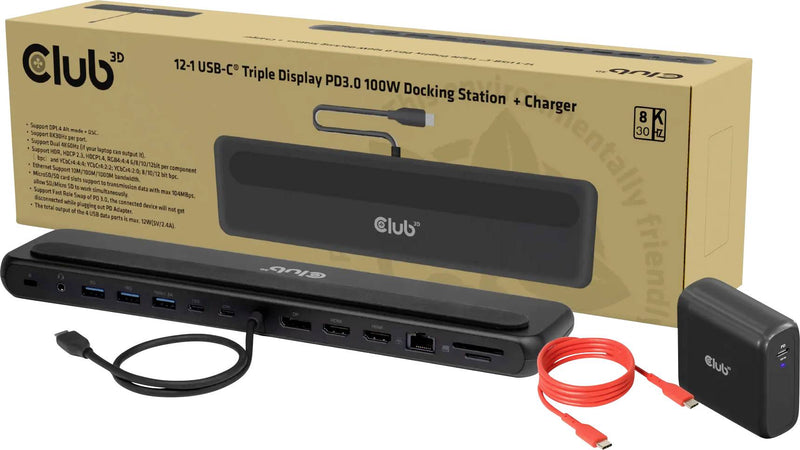 CLUB3D USB-C Dockingstation – 12 Anschlüsse, 8K Video
